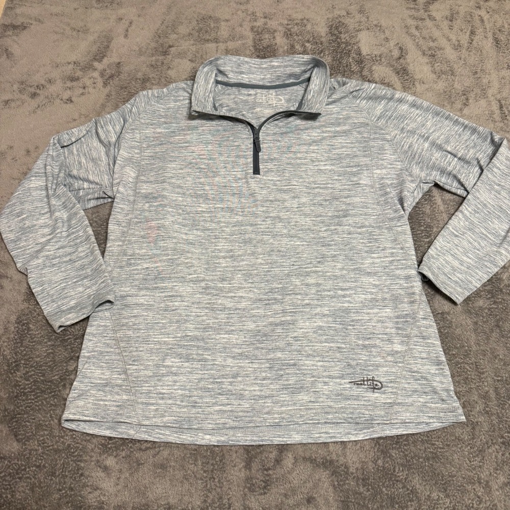 Reel Life Men's Heather Gray Blue 1/4 Zip Pullover Long Sleeve Shirt Size‎ L